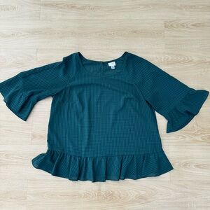 Elegant Teal Ruffle Sleeve Blouse